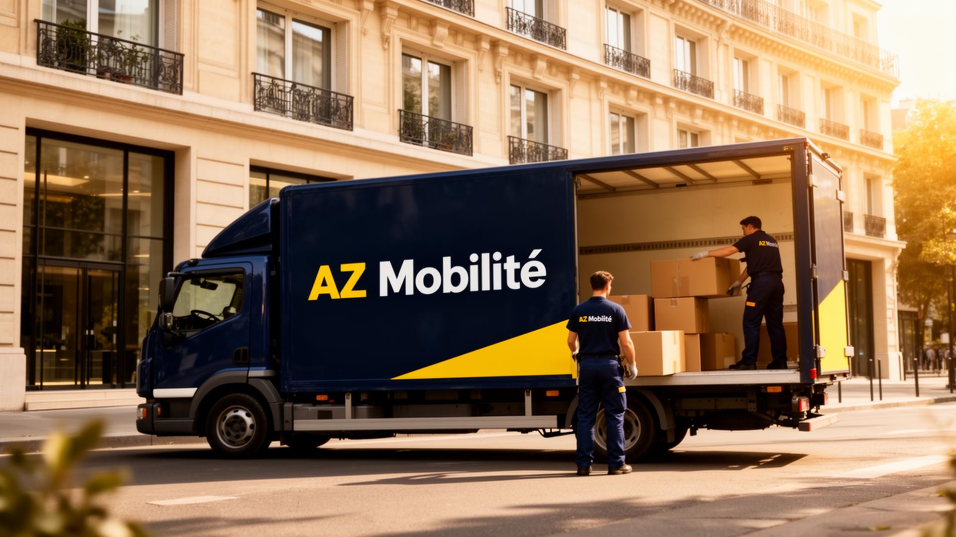 Camion de déménagement AZ Mobilité en Île-de-France avec deux déménageurs professionnels