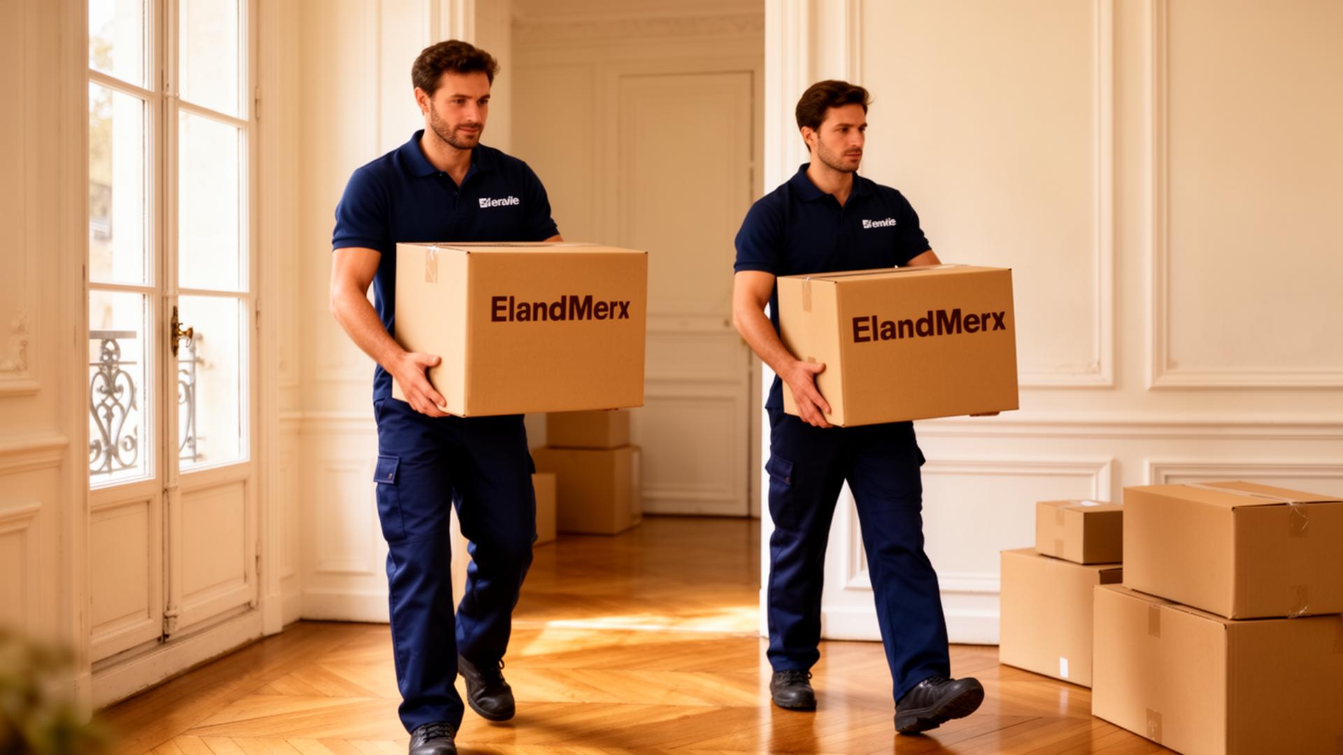 Déménageurs professionnels AZ Mobilité transportant des cartons dans un appartement parisien